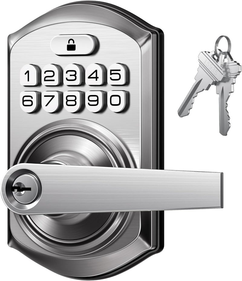 TEEHO TE004 Keyless Entry Keypad Door Lock with Handle - Smart Digital Electronic Lock for Interior Door with Anti-Peeping, Auto Lock & Passage Mode - Easy Installation - Satin Nickel - Image 1