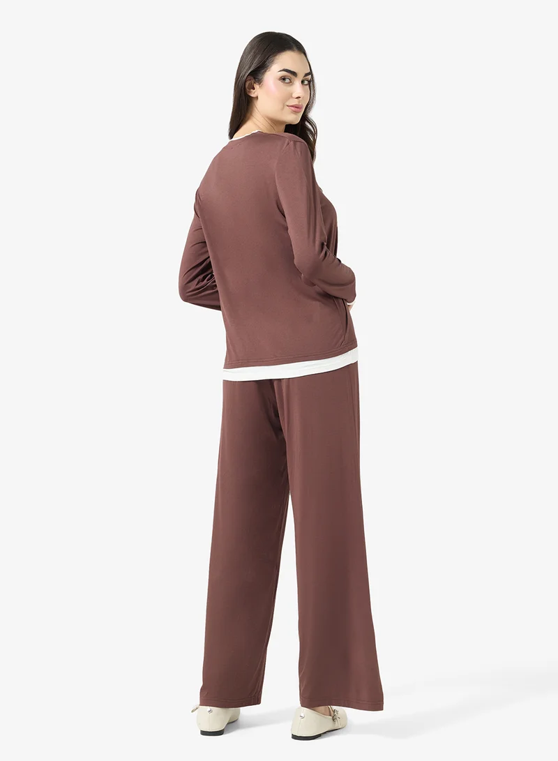 Ginger Basics Soft Viscose Contrast Trim Overize Top & Pant Coord set
