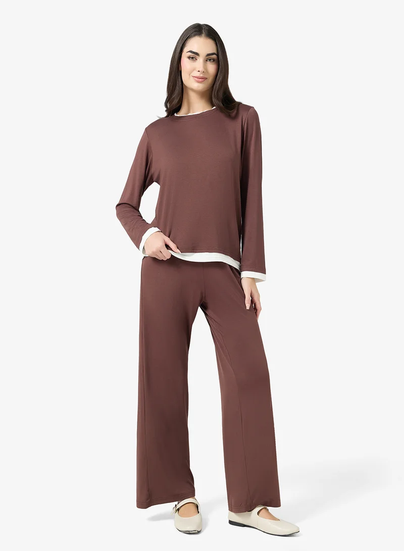 Ginger Basics Soft Viscose Contrast Trim Overize Top & Pant Coord set