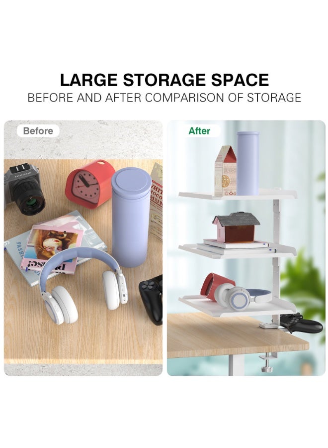 3-Tier Metal Clamp-On Desk Shelf Organizer, Adjustable Metal Storage Tray, Headphone Desktop Stand , Under Desk Extension Shelving Unit, No Drilling Anti-Slip Exender Shelf for Home Office - Image 3