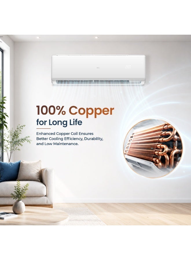 SPJ Split Air Conditioner 1.5 Ton 18000 BTU, Fast Cooling AC, Energy Efficient, Low Noise, R410A, 4M Pipe Kit, 5 Year Compressor Warranty, White - Image 5