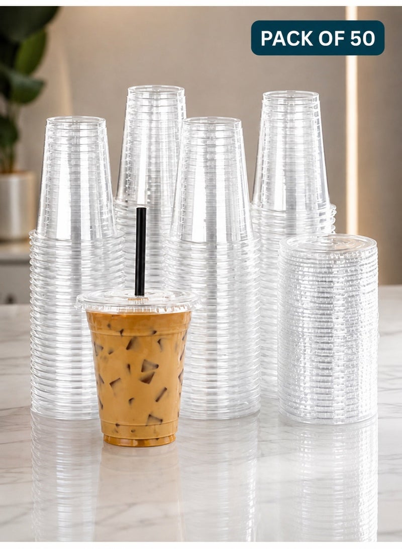 vsell24 أكواب بلاستيكية disposable للشرب مع قشة وغطاء قبة (12 أونصة) (100 قطعة) للسموذي، القهوة، الماء والعصير - Image 1