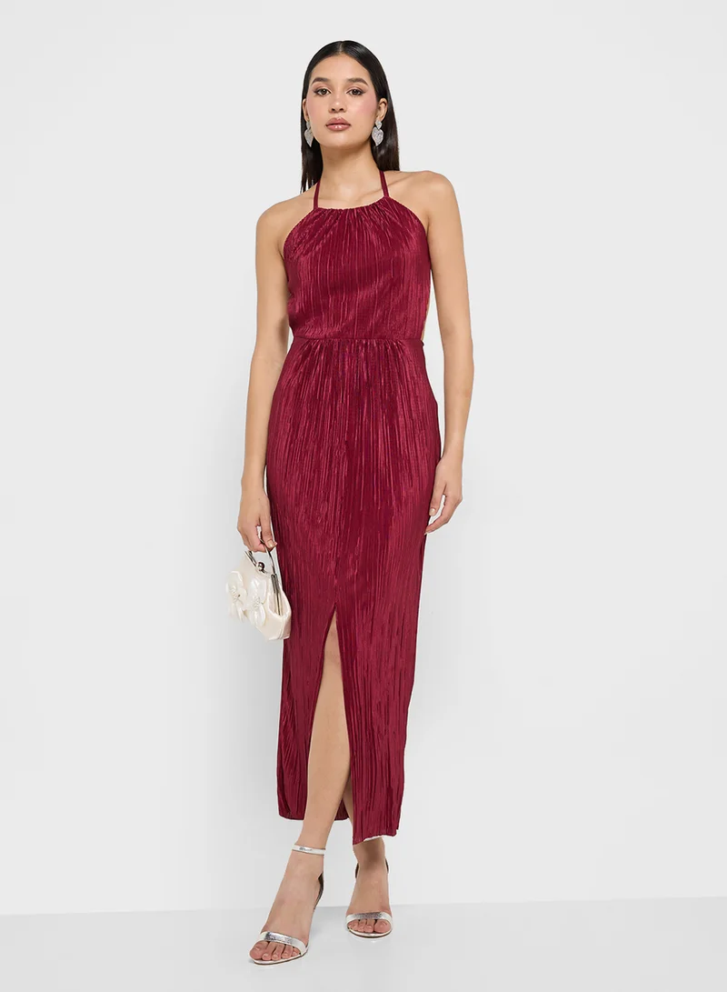 جينجر بوتيك Plissé Halter Midi Dress