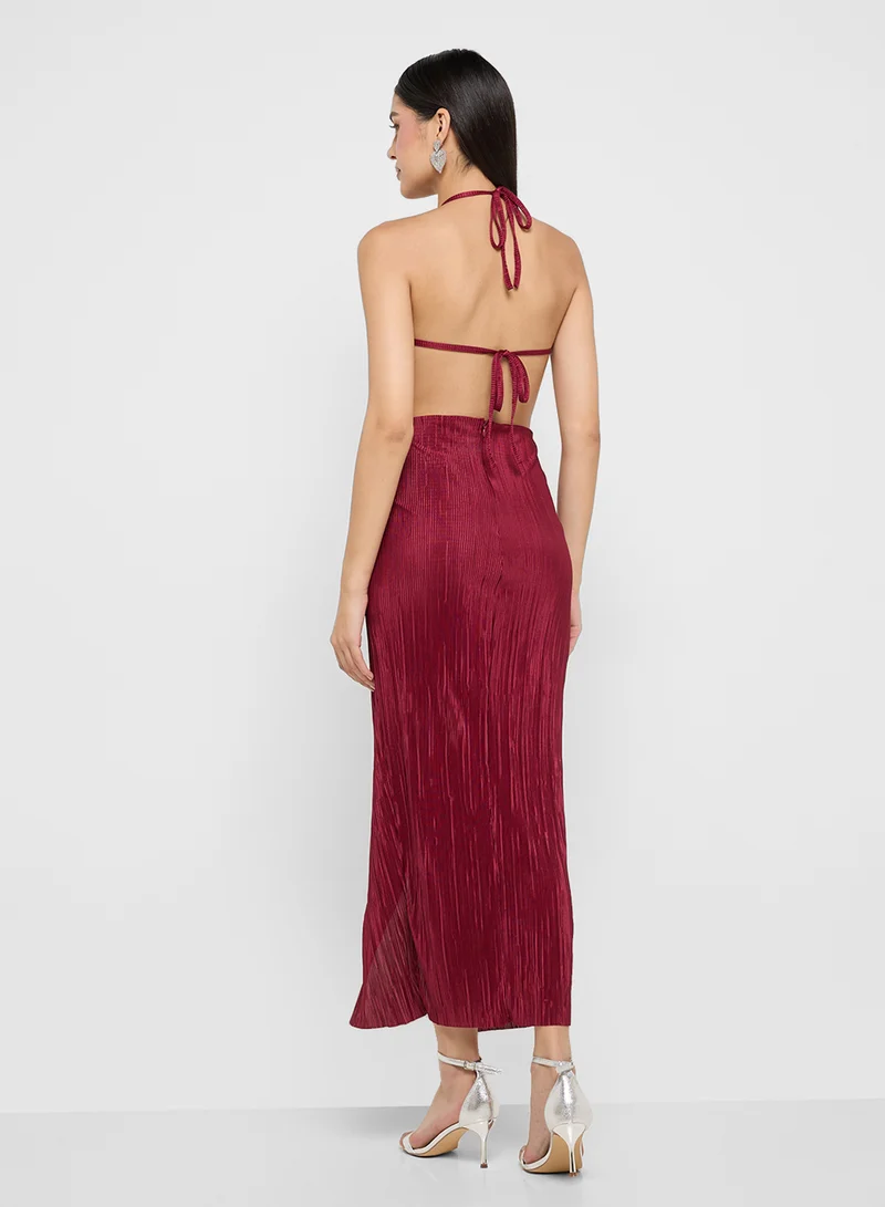 جينجر بوتيك Plissé Halter Midi Dress