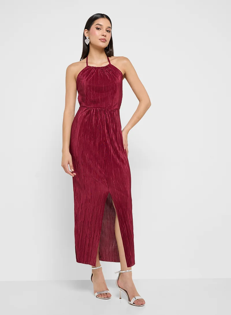 Ginger Boutique Plissé Halter Midi Dress