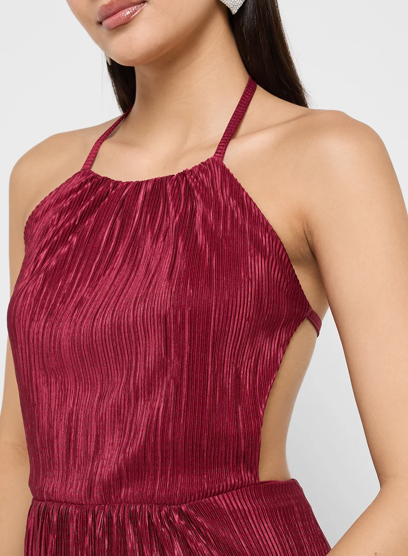 Ginger Boutique Plissé Halter Midi Dress