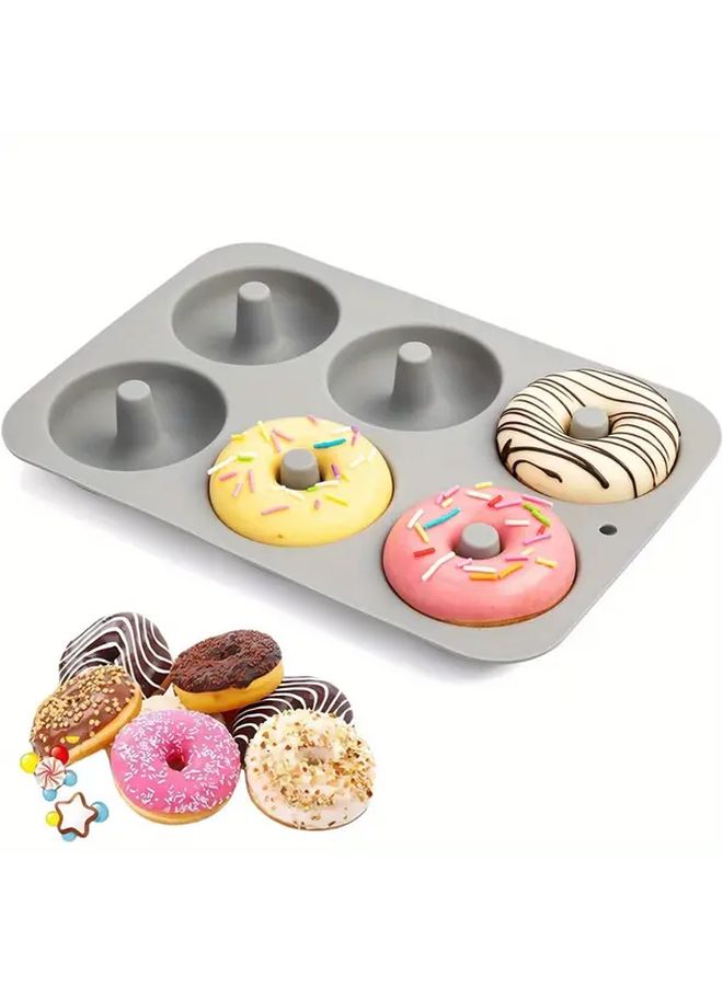 Grey Silicone Donut Mold 6 Cup Food Grade Non Stick Baking Pan Dishwasher Safe Heat Resistant Microwaveable - Image 1