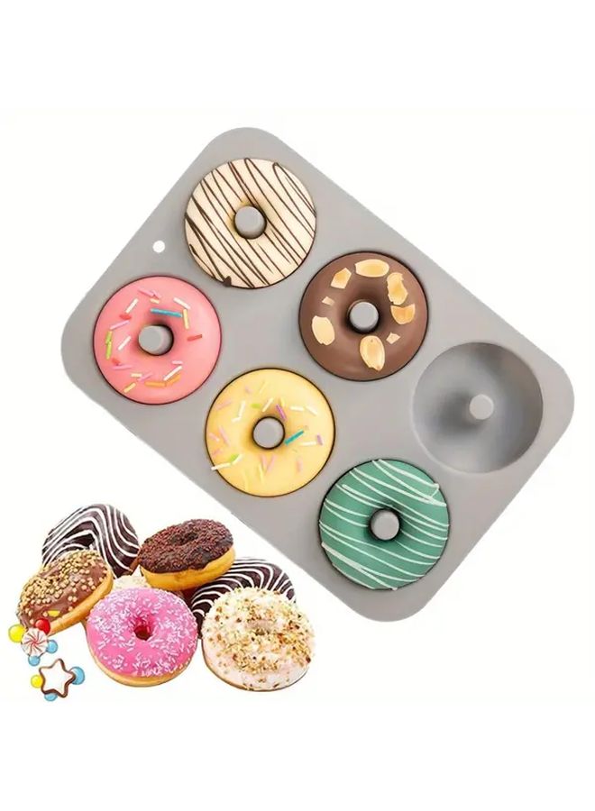 Grey Silicone Donut Mold 6 Cup Food Grade Non Stick Baking Pan Dishwasher Safe Heat Resistant Microwaveable - Image 2