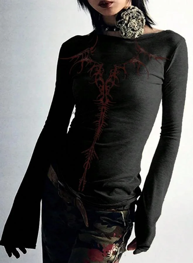 Take Two Black Printed Long Sleeve T-Shirt