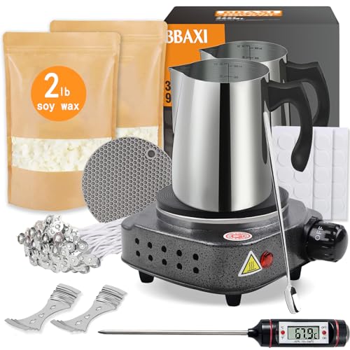 BBAXI Candle Making Kit with Electronic Hot Plate,Candle Wax Melter for Melting,Including Pouring Pot, Hot Plate,2lb Soy Wax,Stain Spoon,Cotton Wicks,Center Devices,Wick,Thermometer. - Image 1