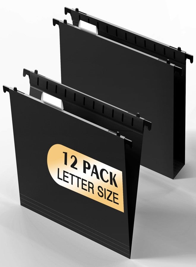 SHUTEX Plastic Hanging File Folders,Letter Size,Reinforced Hang Folders,Standard File Folders for Filing Cabinet,Plastic Hanging Folders,1/5-Cut Tabs,Designed for Home and Office,Black,12 Pack - Image 1