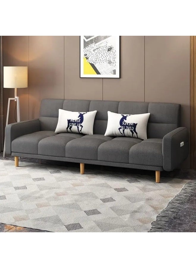 Poppins Home Sofa Bed with Adjustable Backrest, Convertible Recliner Lounge, 183 cm, Linen Fabric, Grey (Dark Grey) - Image 2