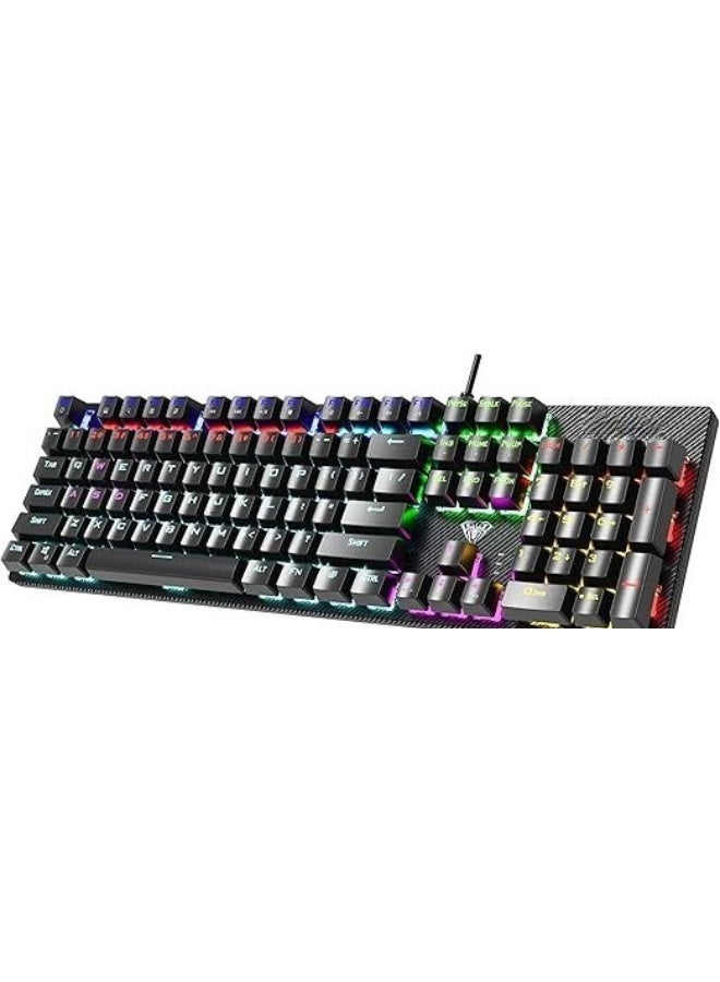 Wired Mechanical Gaming Keyboard - Rainbow LED Backlit with Num Lock - Highly Responsive & Durable for PC and Daily Use - Image 1