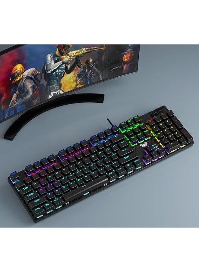 Wired Mechanical Gaming Keyboard - Rainbow LED Backlit with Num Lock - Highly Responsive & Durable for PC and Daily Use - Image 2