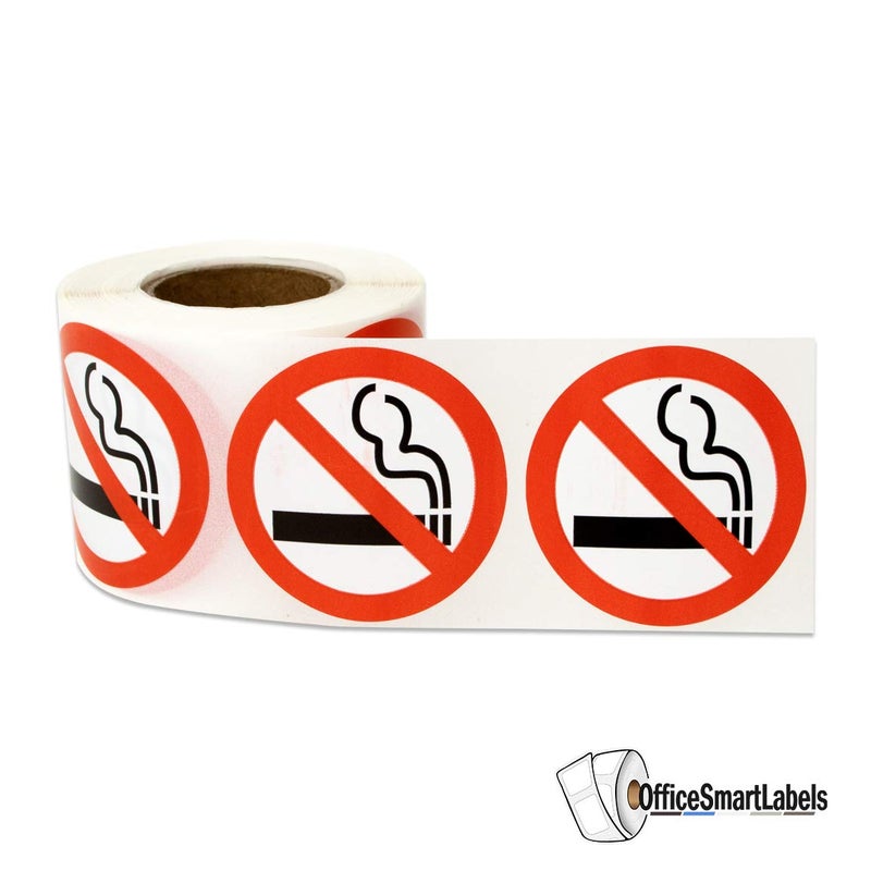 OfficeSmartLabels No Smoking Sign - 1.5"" Round Circle Dots  No Smoking Signs For Business Home Vehicles No Smoking Stickers Small No Smoking Signs Prohibido Fumar For Indoors Use - 300 Labels/Roll  1 Rolls = 300 Labels - Image 2