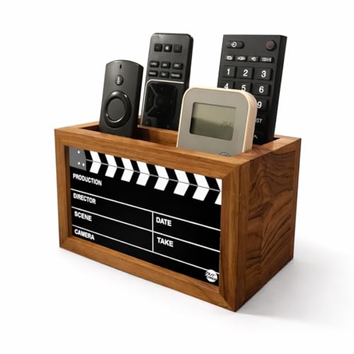 Nutcase Wooden Remote Stand | Teak Wood Remote Holder For Living Room, Bedroom, Tv And Ac | Stationary Organizer | Ideal For Home & Office - Filmy Design - 6x4 Inches (MADE-IN-INDIA), Black - Image 1