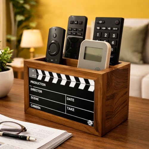 Nutcase Wooden Remote Stand | Teak Wood Remote Holder For Living Room, Bedroom, Tv And Ac | Stationary Organizer | Ideal For Home & Office - Filmy Design - 6x4 Inches (MADE-IN-INDIA), Black - Image 2