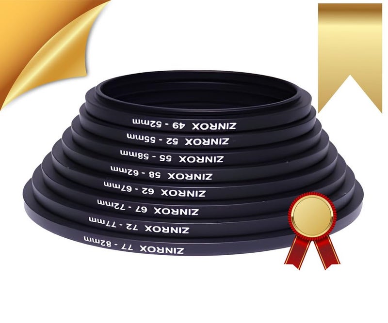 ZINROX® Stepping up ' Made in India', Set of 8pcs, Sizes: 49-52mm, 52-55mm, 55-58mm, 58-62mm, 62-67mm, 67-72mm, 72-77mm, 77-82 mm - Black Step Up Ring Set (49mm to 82 mm) - Image 3