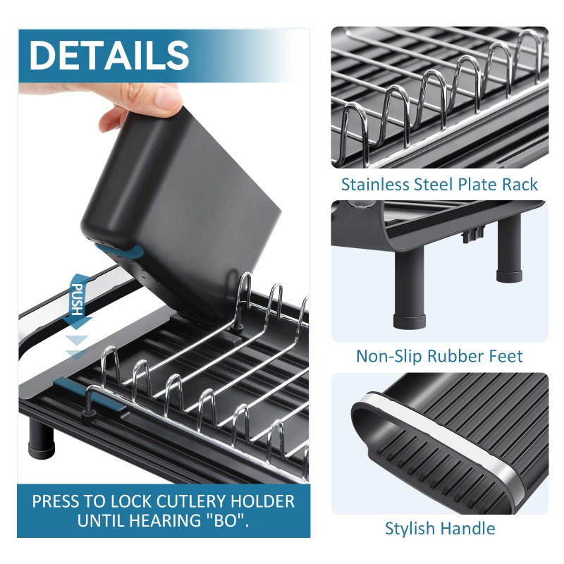 TOOLF Small Dish Drying Rack, Mini Expandable Compact Dish Rack, Slim Extendable Stainless Steel Dish Drainer for Kitchen Plate Storage, Space Saving Dish Strainer in Sink or on Home Countertop, Black - Image 4