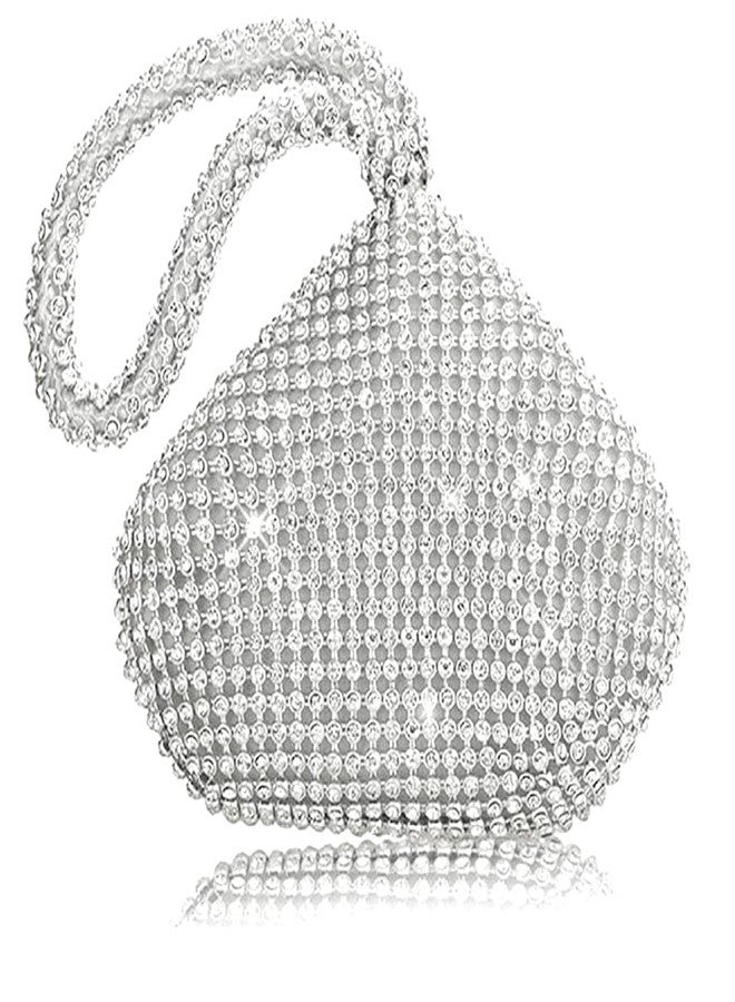 VISTATROY Women's Evening Bag Sparkly Rhinestone Purse Triangle Designer Chain Clutch Purse Bag Party Prom Wedding Purse (A Silver) - Image 1