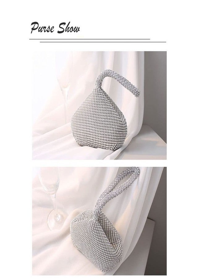 VISTATROY Women's Evening Bag Sparkly Rhinestone Purse Triangle Designer Chain Clutch Purse Bag Party Prom Wedding Purse (A Silver) - Image 5