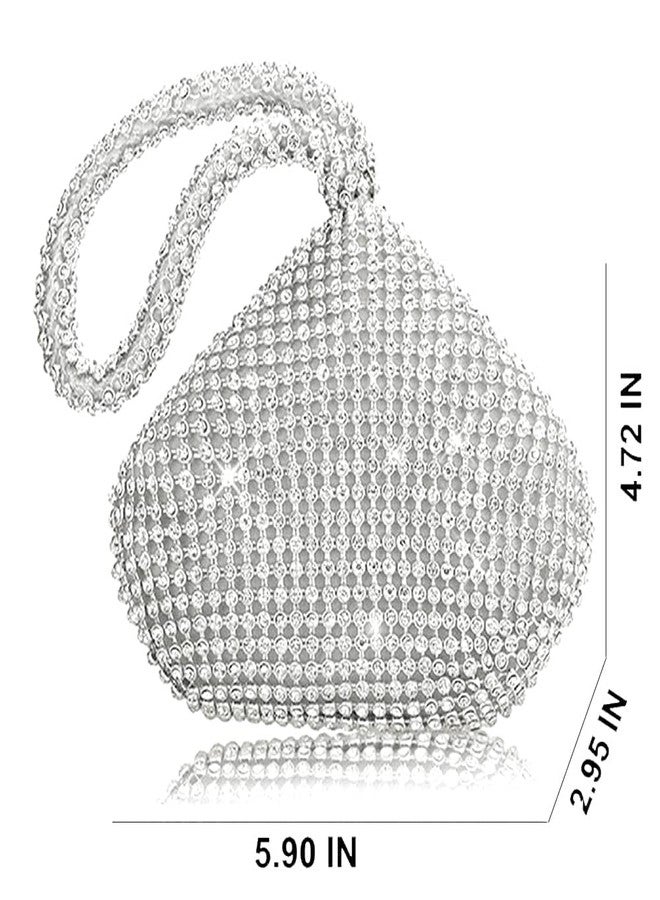VISTATROY Women's Evening Bag Sparkly Rhinestone Purse Triangle Designer Chain Clutch Purse Bag Party Prom Wedding Purse (A Silver) - Image 4