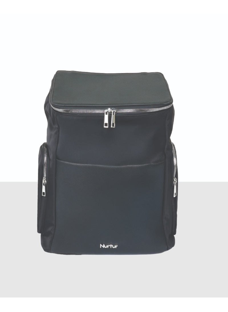 Nurtur Nurtur Aura Maternity Diaper Bag PU Leather and Nylon Fashion Bagpack Bag Multifunction Travel Bag with insulator bottle warming pocket and changing pad - Black  - Image 1