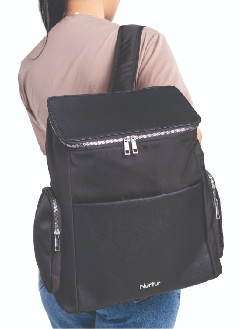 Nurtur Nurtur Aura Maternity Diaper Bag PU Leather and Nylon Fashion Bagpack Bag Multifunction Travel Bag with insulator bottle warming pocket and changing pad - Black  - Image 2