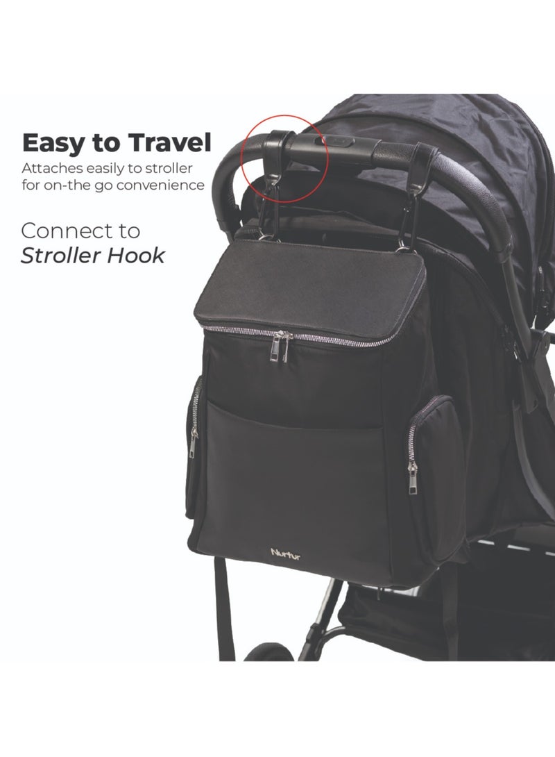Nurtur Nurtur Aura Maternity Diaper Bag PU Leather and Nylon Fashion Bagpack Bag Multifunction Travel Bag with insulator bottle warming pocket and changing pad - Black  - Image 3