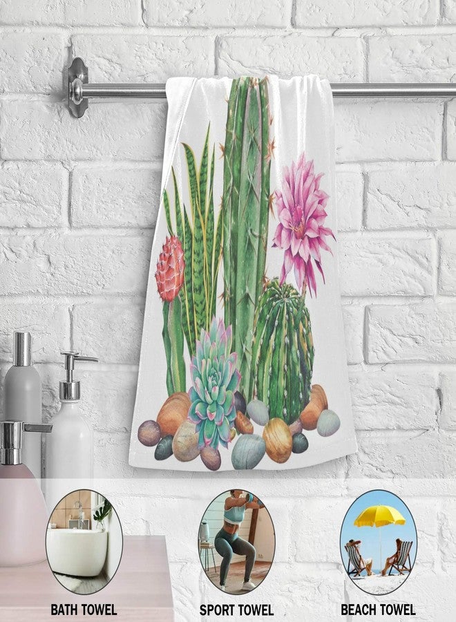 Vdsrup Succulent Cactus Hand Towels Tropical Cacti Summer Towel Set of 2 Flowers Small Bath Towels Soft Guest Face Towel Bathroom Decorations Thin Kitchen Tea Dish Towels 14x28 in - Image 3