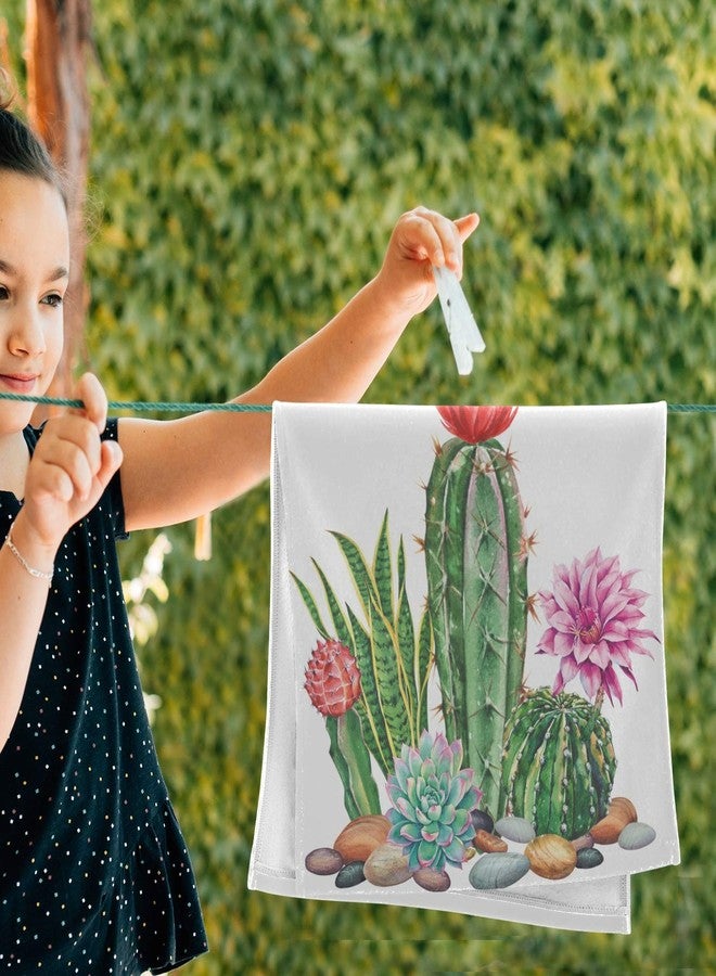 Vdsrup Succulent Cactus Hand Towels Tropical Cacti Summer Towel Set of 2 Flowers Small Bath Towels Soft Guest Face Towel Bathroom Decorations Thin Kitchen Tea Dish Towels 14x28 in - Image 4