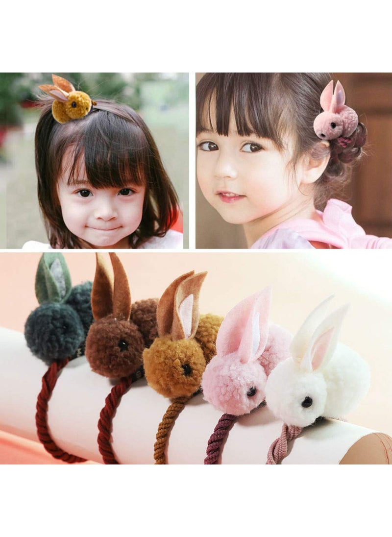 Aysekone - 5 Pack Stuffed Rabbit Style Hair Bands Hair Scrunchies Hair Elastics Ties Ropes Felt Plush Bunny Ponytail Holders - Image 1