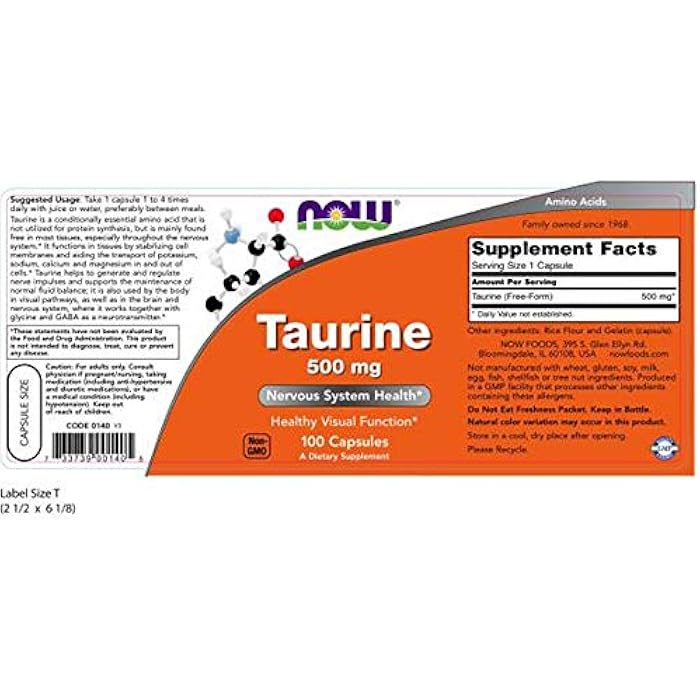 now Taurine 500 mg Caps, 2 pk - Image 2