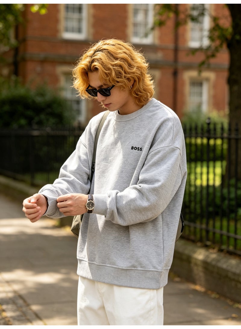 BOSS Men’s and Women’s Crew Neck Sweatshirt Casual Long Sleeve Top Light Grey - Image 2