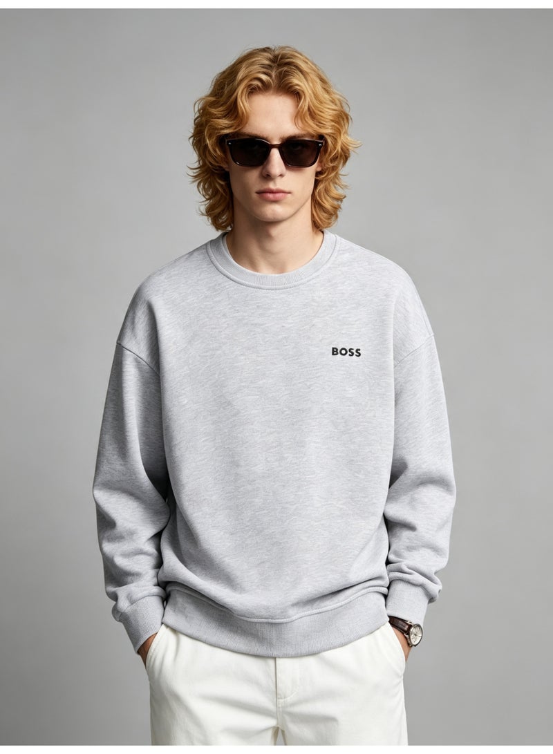 BOSS Men’s and Women’s Crew Neck Sweatshirt Casual Long Sleeve Top Light Grey - Image 4