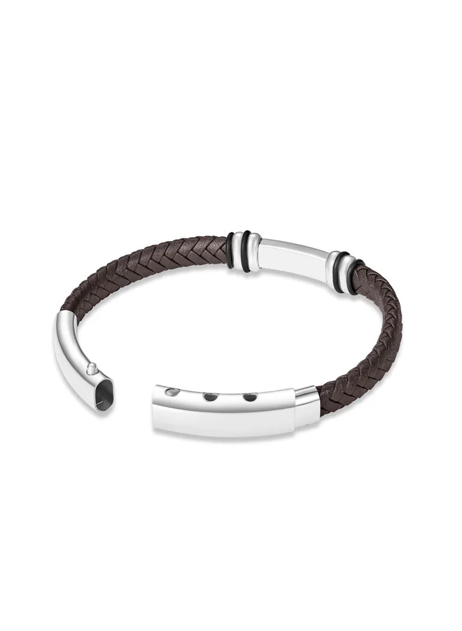 POLICE Highbridge BraceletBraided Brown Leather with Adjustable Stainless Steel ClipMen's Rugged and Refined  Style