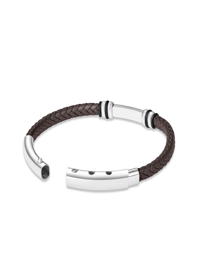 POLICE - Highbridge BraceletBraided Brown Leather with Adjustable Stainless Steel ClipMen's Rugged and Refined  Style - Image 1