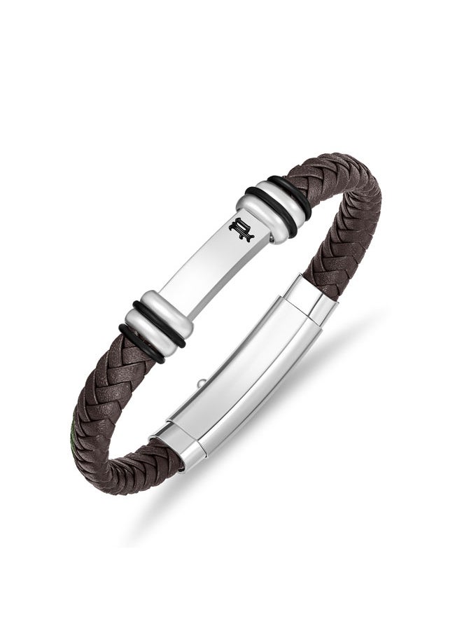 POLICE - Highbridge BraceletBraided Brown Leather with Adjustable Stainless Steel ClipMen's Rugged and Refined  Style - Image 1
