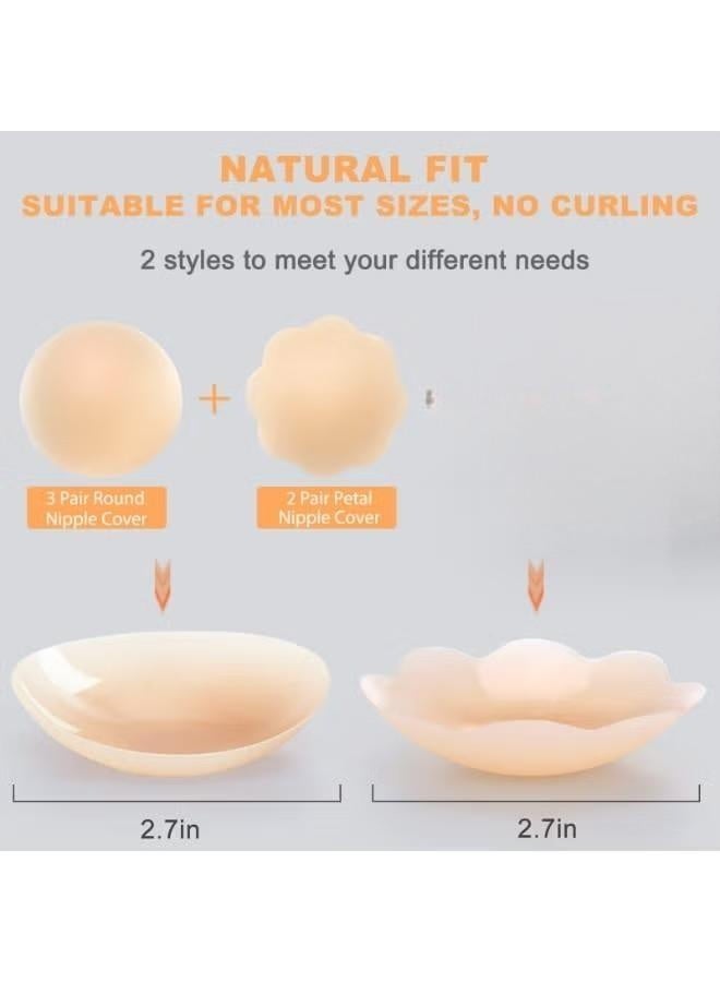 5 Pairs Nipple Covers for Women, Bra pads, Breast pads, Invisible Silicone Pasties, Reusable & Waterproof Sticky Breast Petals for Everyday Wear and Sports (Skin color) - Image 5
