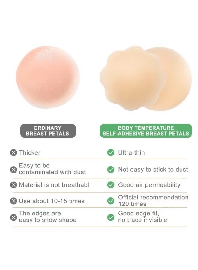 5 Pairs Nipple Covers for Women, Bra pads, Breast pads, Invisible Silicone Pasties, Reusable & Waterproof Sticky Breast Petals for Everyday Wear and Sports (Skin color) - Image 2