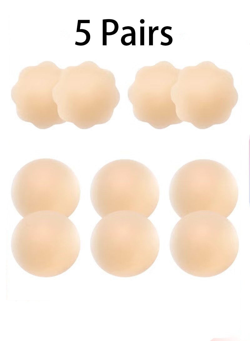 5 Pairs Nipple Covers for Women, Bra pads, Breast pads, Invisible Silicone Pasties, Reusable & Waterproof Sticky Breast Petals for Everyday Wear and Sports (Skin color) - Image 1