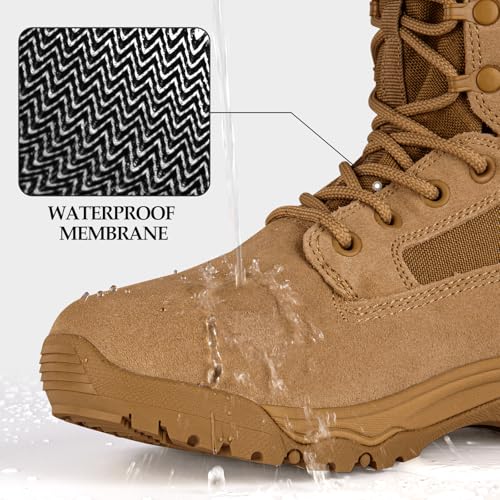 FREE SOLDIER Men's Tactical Boots 8 Inches Lightweight Combat Boot Durable Suede Leather Military Work Boots Desert Boot(Brown-waterproof,7) - Image 2