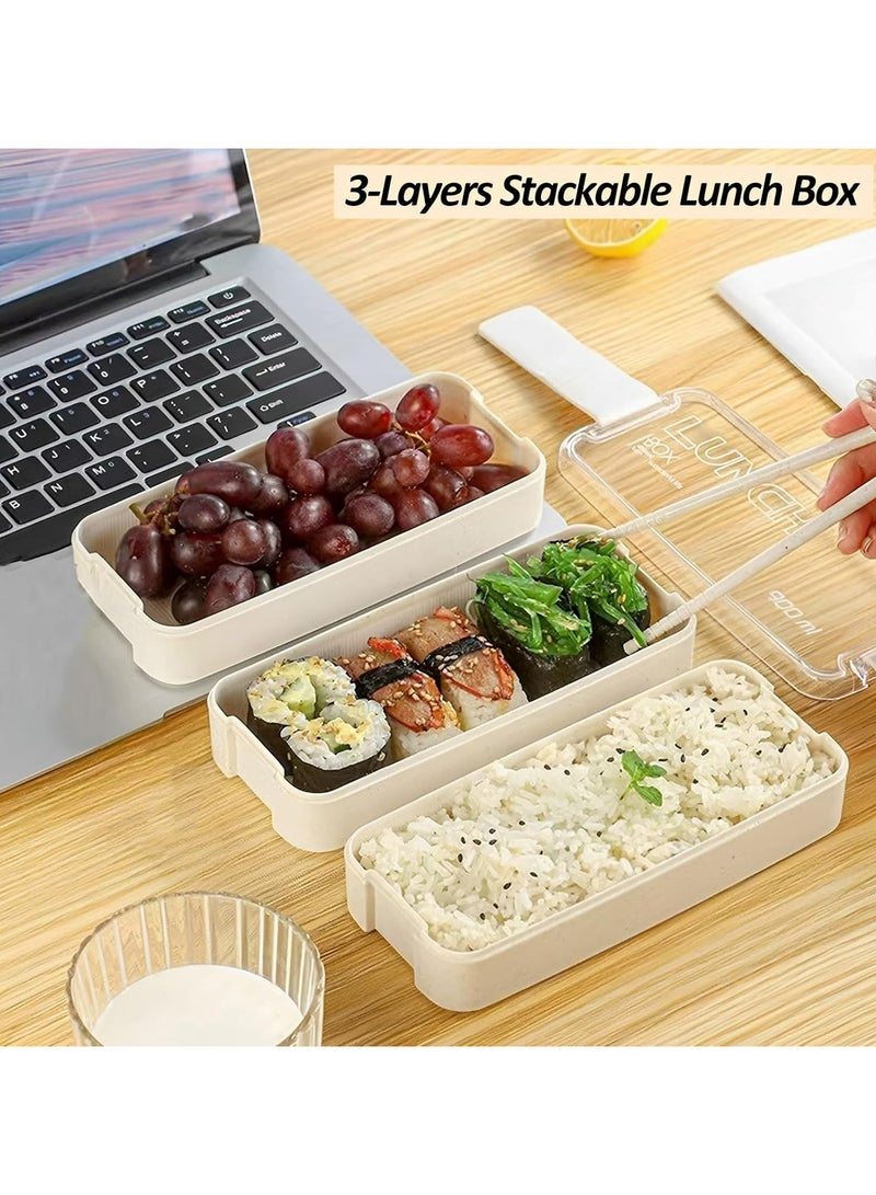 Oasisgalore Bento Lunch Box with Cutlery, 3 Compartments, Leak-Proof and Microwave Safe (Beige)  - Image 5
