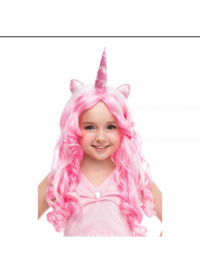 Generic Christmas Halloween Womens Dance Cosplay Princess Cute Unicorn Colorful Rainbow Tail Childrens Wig Pre-Lace Hair Cover Pink Unicorn Curls