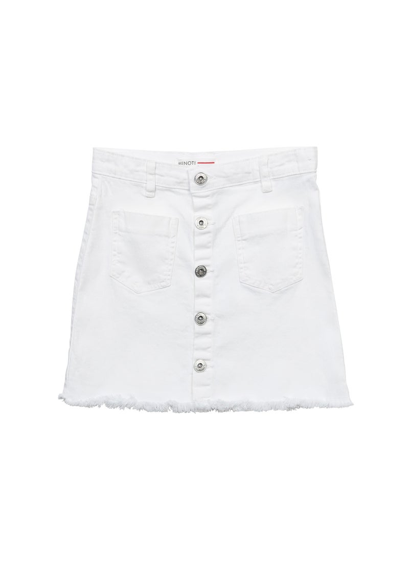 MINOTI Kids Girls Denim Skirt with Front Buttons and Raw Hem  - Image 1