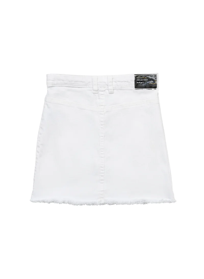 مينوتي Kids Girls White Denim Skirt