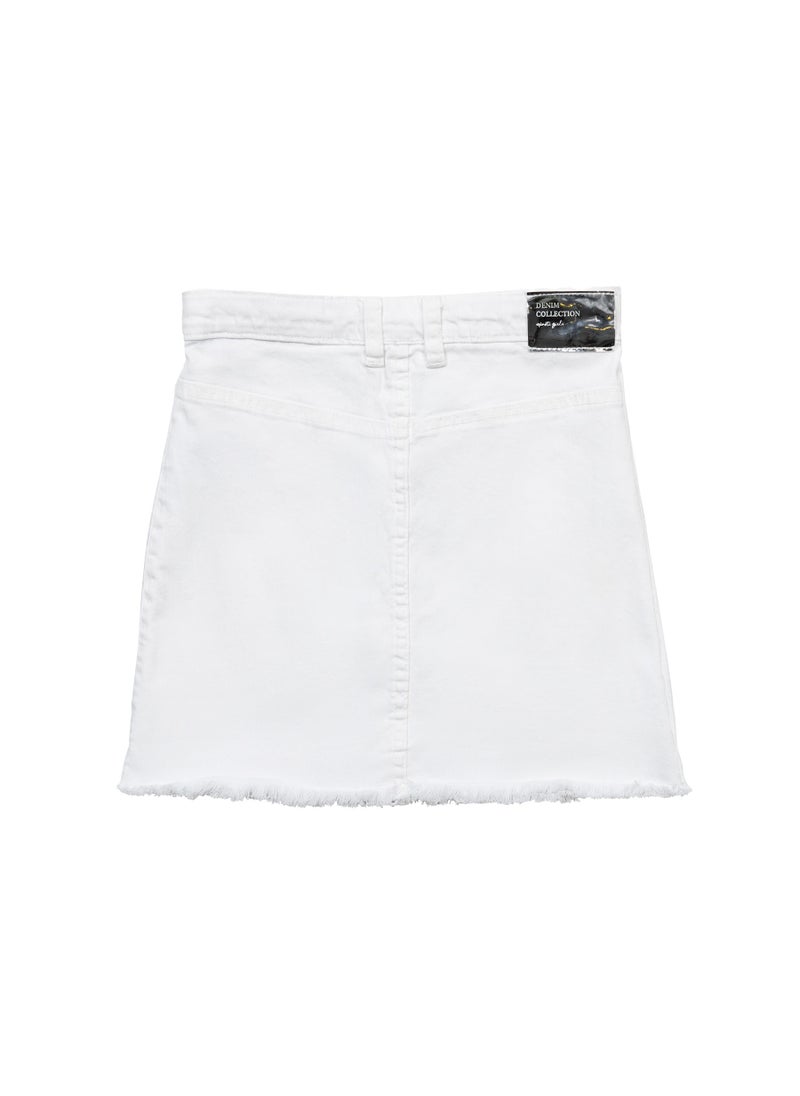 MINOTI Kids Girls Denim Skirt with Front Buttons and Raw Hem  - Image 2