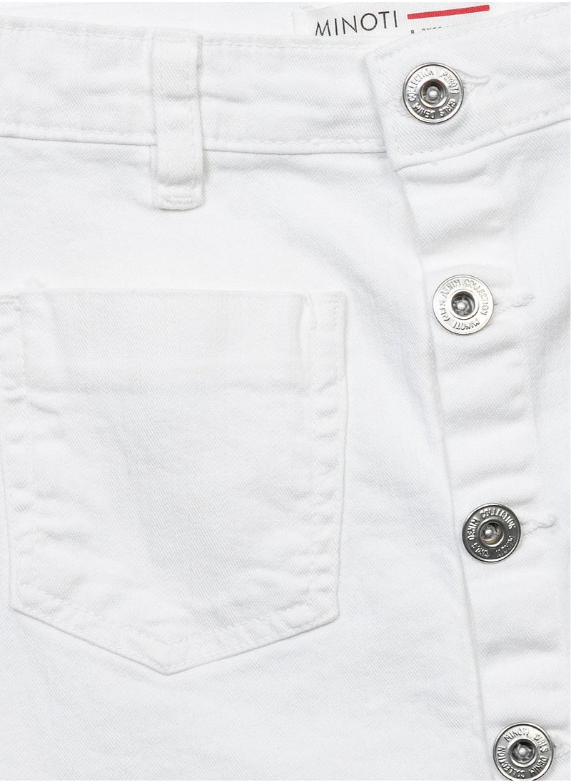 MINOTI Kids Girls Denim Skirt with Front Buttons and Raw Hem  - Image 3