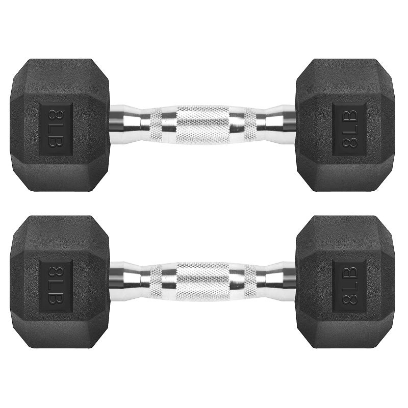 Zoomster Hex Dumbbells Rubber Coated Cast Iron Hex Black Dumbbell Free Weights for Exercises 8 Pounds/Pair - Image 1