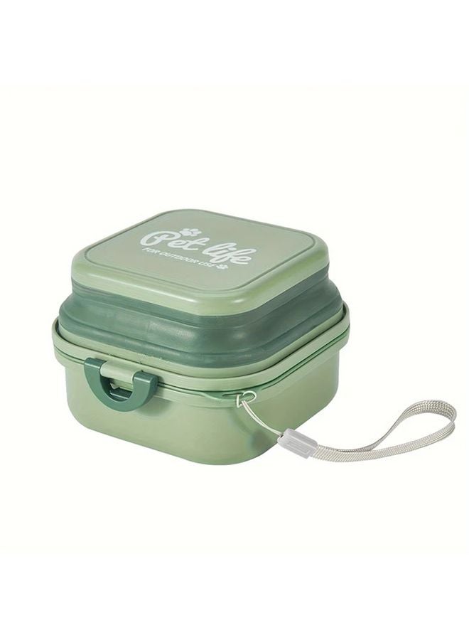 وعاء الحيوانات الأليفة الأخضر المضاد للتسرب 2 في 1، وحامل طعام وماء الكلب المحمول مع غطاء ومقابض - Image 1